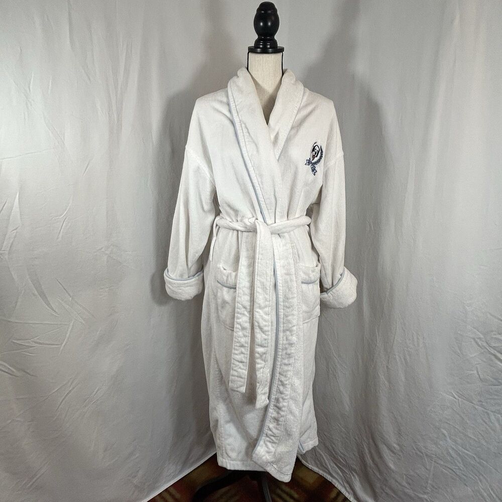 Vintage Big Dogs Terry Cloth Robe One Size White Cotton Embroidered Made Turkey